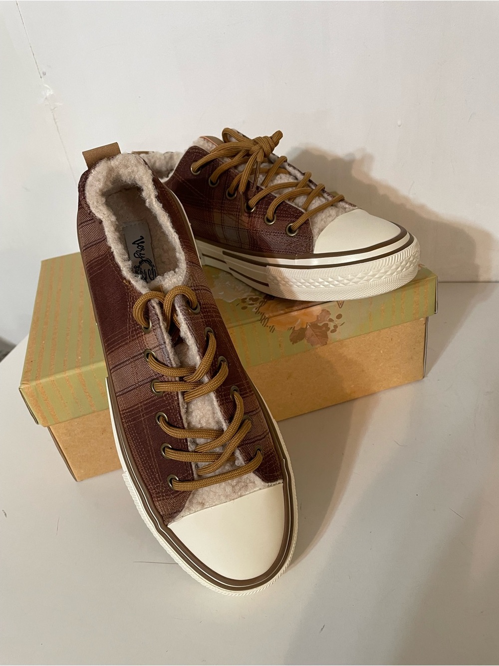 Plaid Sneakers with Sherpa lining NIB